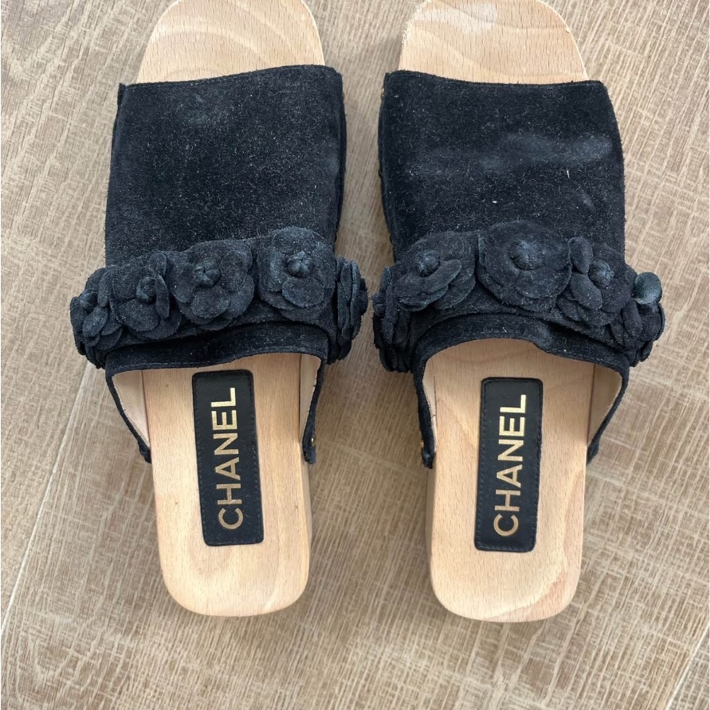 Chanel Black Floral Mules